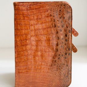 Vintage Croc Alligator Skin Leather Caramel Brown Office Document Holder
